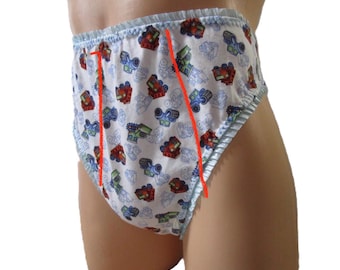 High Waist 8" Brief-Lined Front, Cotton Knit Prints, Picot Trim - Colors #1