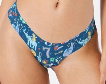 Tanga para mujer, estampado de punto cepillado, parte delantera plana pequeña, refuerzo forrado.