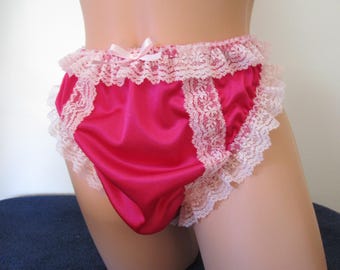 Flat Front Thong, Nylon Tricot, 1” Lace on Front, Top and Legs