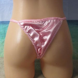 String Bikini, Cheeky Tanga Rear, Satin Solids, Medium Man Front, Scrunch Butt