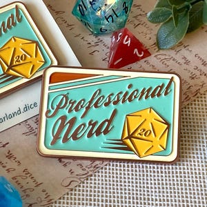 Professional Nerd D20 Enamel Pin • DnD Inspired Dice Badge for Tabletop Gamers and TTRPG Fans