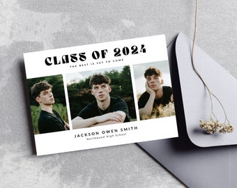 Photo Collage Graduation Announcement, Elegant Grad Announcement Template, Printable Graduation Card, Modern Typography Graduation Card