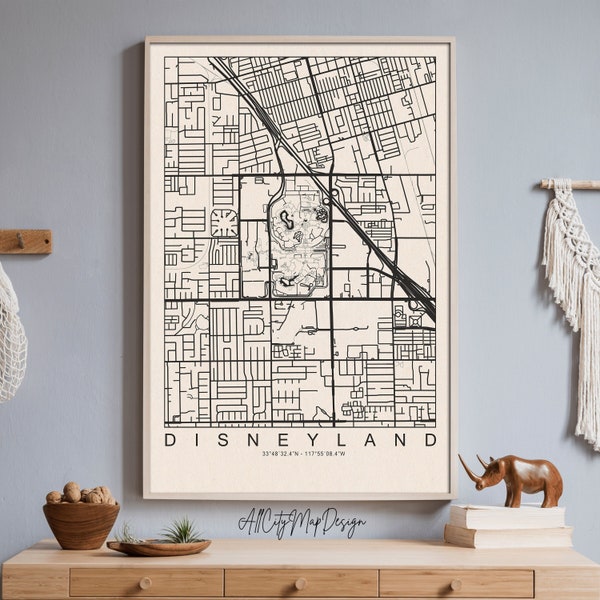 Disneyland Poster Map, City Travel Print, Poster Print, City Map Travel, Retro Travel Print, City Map Gift, Office Wall Art, Modern Map