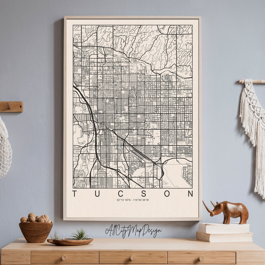 Tucson Poster Map, City Travel Print, Poster Print, Print Black and ...