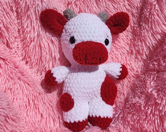 Crocheted red Cow, Stuffed animal, Crochet Amigurumi, Handmade Stuffy, Soft Plush, Chunky Plushie, kids toys, birthday gift, baby shower.