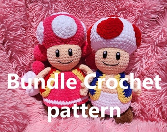 Mushroom "girl and guy" BUNDLE DEAL Crochet Pattern, Digital download PDF file, Plush toy stuffy, amigurumi tutorial, game character.