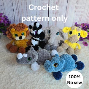 Dangle Darlings Savanna Animals Fidget Crochet Pattern 6-in-1 Bundle, No-sew Elephant, Giraffe, Zebra, Hippo, Rhino and Lion
