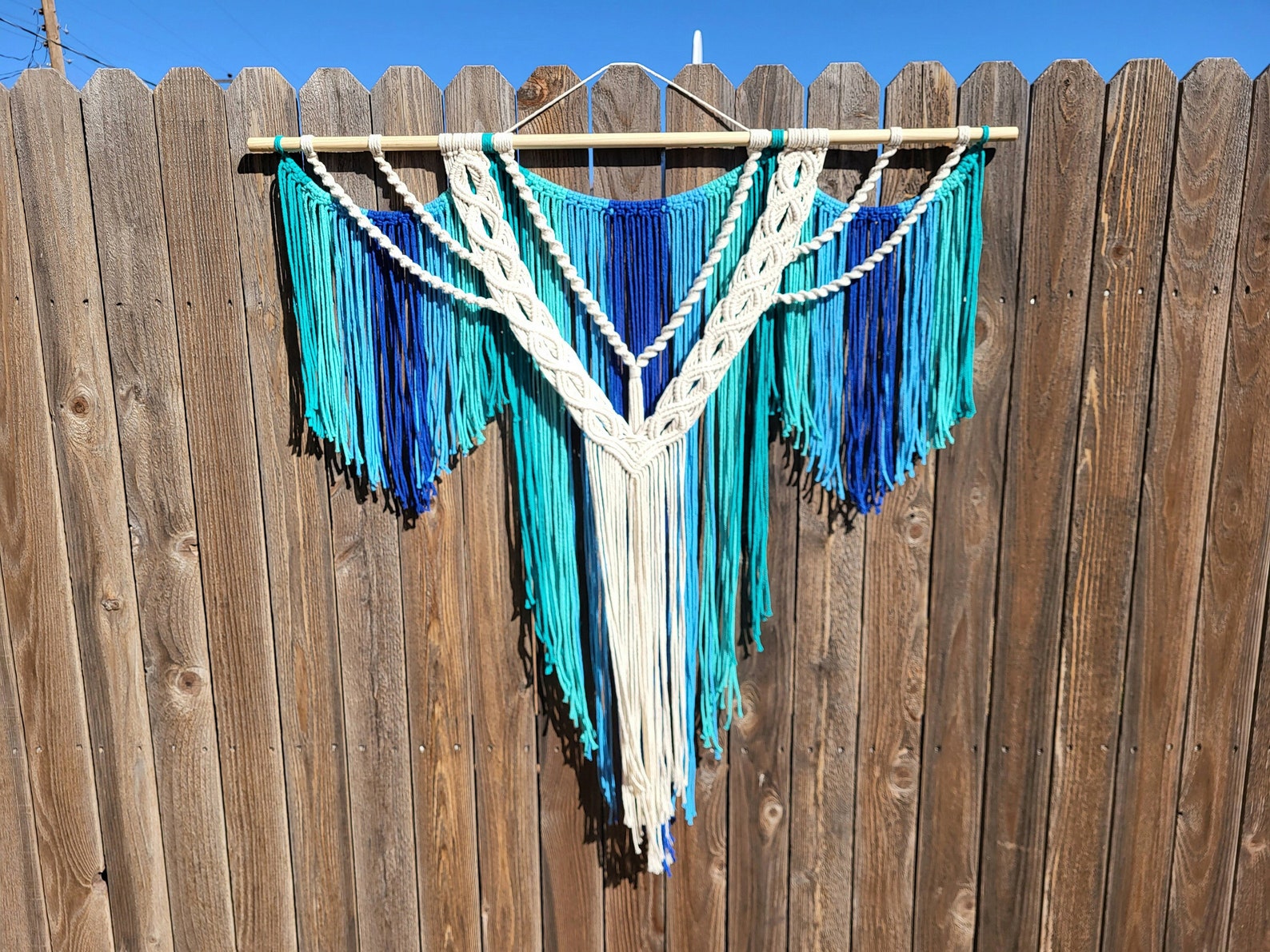 Large Macrame Wall Hanging, Boho Decor, Teal, Blue, White, Headboard