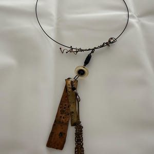 Artisan Mixed Media Collar Necklace – Raw Copper, Brass, Found Object Pendant