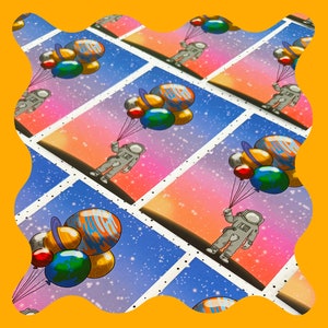 Astronaut space balloons - illustration postcard by Coloursplash
