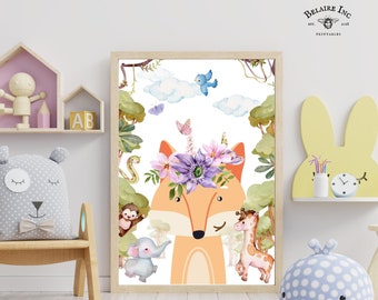 Whimsical Nursery Playroom Baby Room Art | Cute Children Art Watercolor | 5 Sizes PRINTABLE Digital Whimsical Art | 079