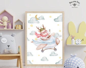 Whimsical Nursery Playroom Baby Room Art | Cute Children Art Watercolor | 5 Sizes PRINTABLE Digital Whimsical Art | 087