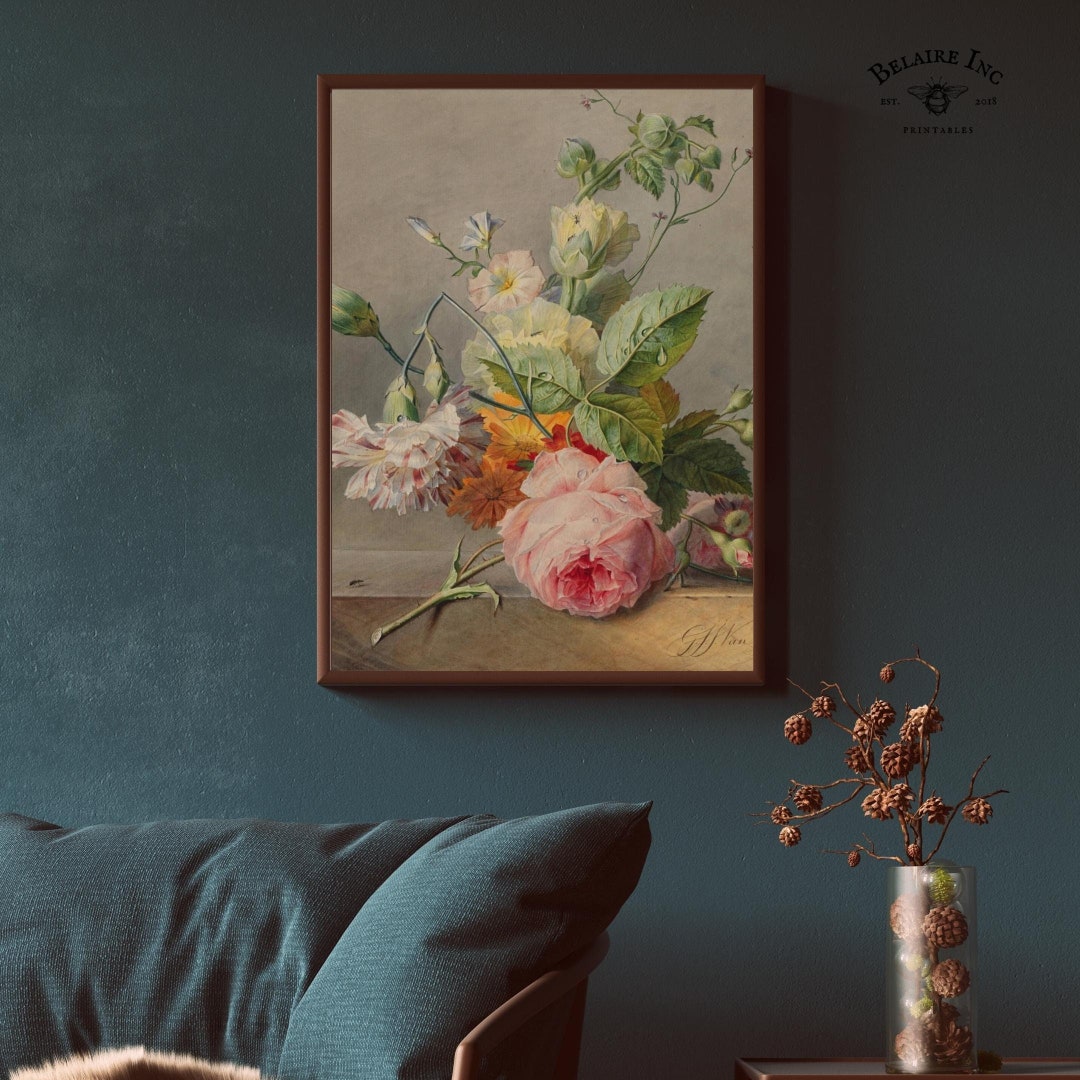 Moody Old Masters Flower Oil Painting | Vintage Floral Still Life Oil ...