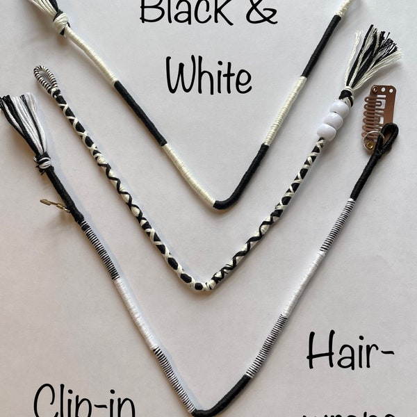 Black and White - Black and White Hair Wraps - Braid in - Clip in - Hair accessories - Handmade