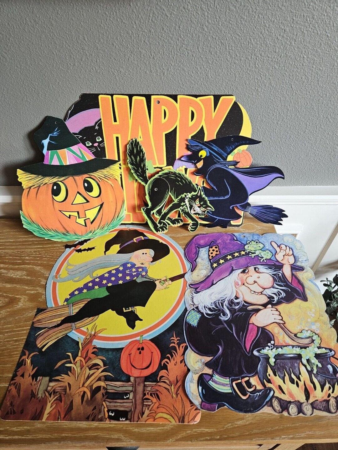 Vintage Halloween Cut Out Wall Decor Set of 6 Pumpkin Witch Etsy