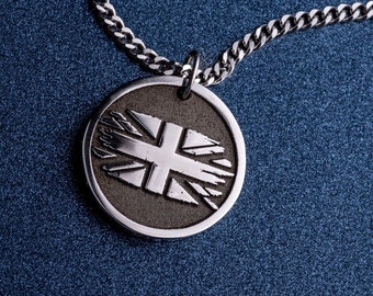 Personalized British flag, Union Jack Pendant. Union Flag Necklace - Flag Of The United Kingdom. Great Britain National Emblem