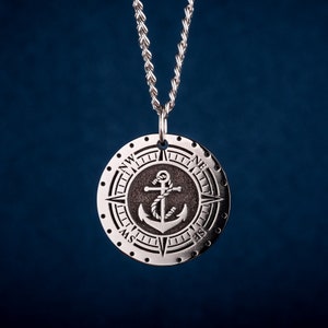 Anchor Pendant with Compass Custom Nautical Anchor Necklace for Boat Owner Gift Sailor Men's Necklace Mens Father's Day Gift for Him image 1