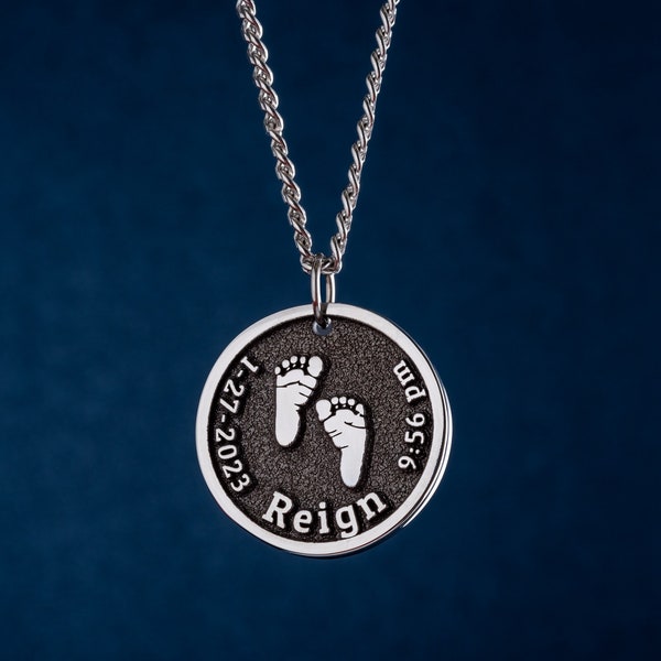 Сustom Anhänger für den Papa eines Neugeborenen. Vatertag Halskette, Geschenk für neuen Papa. Ein Geschenk für Großeltern, Baby Fußabdruck Halskette
