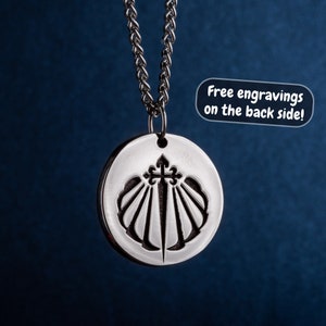 Camino de Santiago Scallop Shell Pendant st James Cross Symbolic and Stunning Jewelry. Necklace for backpacker and  Gift for Pilgrim