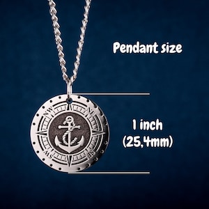 Anchor Pendant with Compass Custom Nautical Anchor Necklace for Boat Owner Gift Sailor Men's Necklace Mens Father's Day Gift for Him image 5