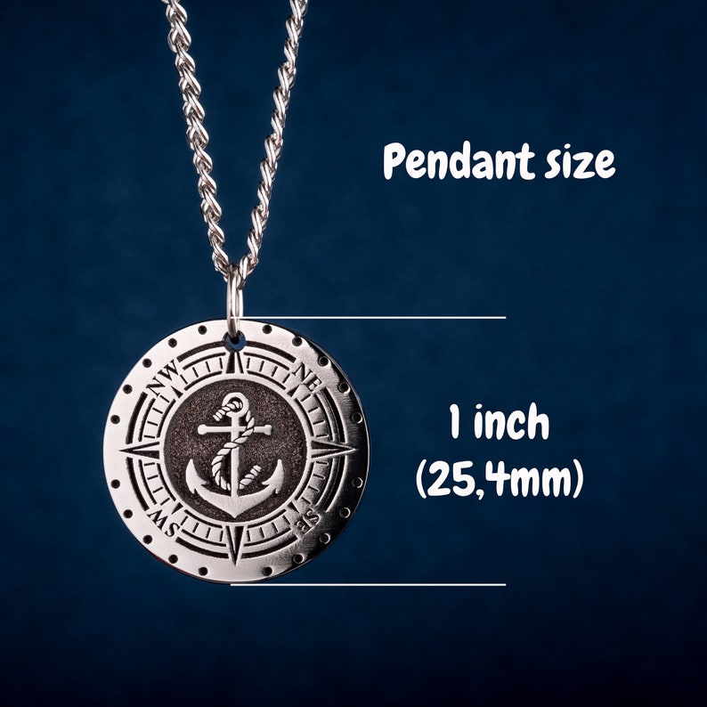 Anchor Pendant with Compass Custom Nautical Anchor Necklace for Boat Owner Gift Sailor Men's Necklace Mens Father's Day Gift for Him image 5