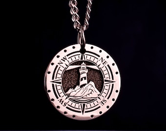Compass Necklace Nautical Lighthouse Pendant Custom Nautical Jewelry Gift Sailor Men's Necklace Mens Father Day Gift for Him Beacon of Hope