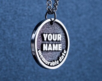 Custom Named Pendant With Memmorable Date, Fathers Day Necklace, Stainless Steel