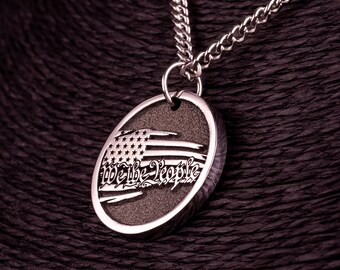 We The People Necklace with the United States Flag. The Stars and Stripes Pendant. U.S. Flag Medallion, 4th July Gift for Military Member