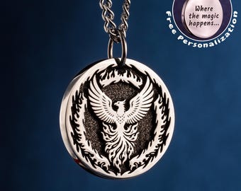 Phoenix Necklace, Statement Men's Pendant with Firebird