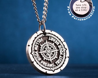 To My Son - Compass Necklace – Follow Your Dreams, Personalized Graduation Pendant for Him or Her