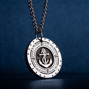 Anchor Pendant with Compass Custom Nautical Anchor Necklace for Boat Owner Gift Sailor Men's Necklace Mens Father's Day Gift for Him image 3