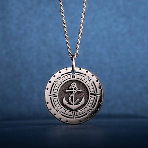Anchor Pendant with Compass Custom Nautical Anchor Necklace for Boat Owner Gift Sailor Men's Necklace Mens Father's Day Gift for Him image 10