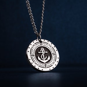 Anchor Pendant with Compass Custom Nautical Anchor Necklace for Boat Owner Gift Sailor Men's Necklace Mens Father's Day Gift for Him image 8