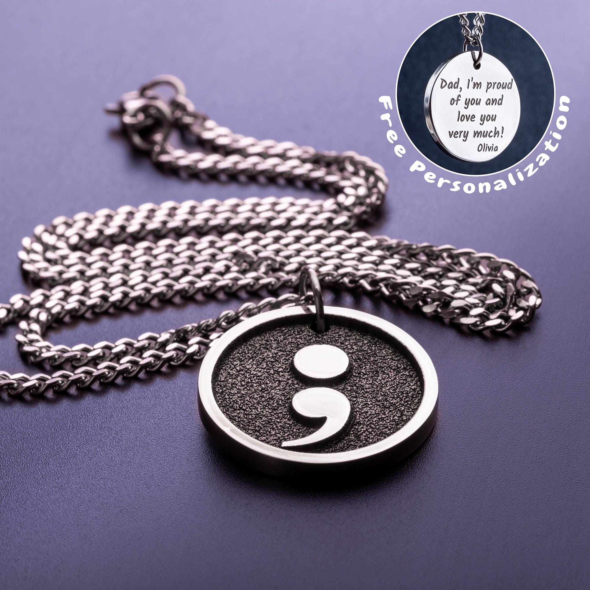Semicolon Necklace New Life Pendant Second Chance Charm Sobriety