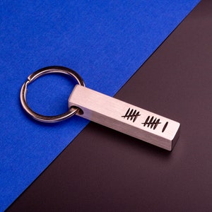 11th Anniversary Gift Tally Mark Keychain Eleventh Anniversary Present Personalized Steel Wedding Gift for Her Iron Anniversary Gift for Him