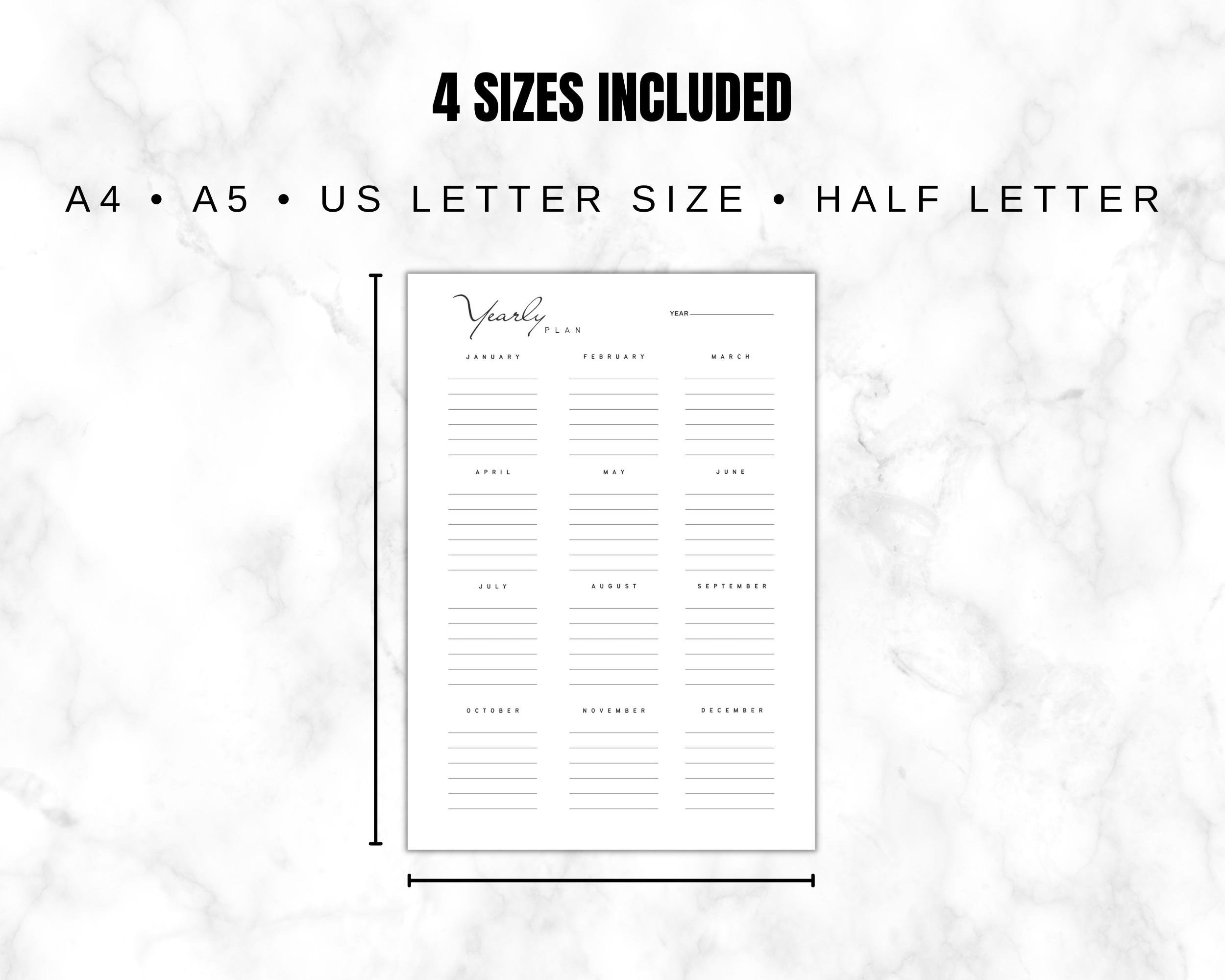 Printable Yearly Planner on One Page, Year at a Glance, Yearly Overview ...