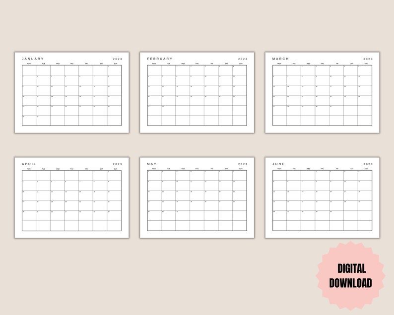 Calendar 2023 Digital Download Calendar 2023 PDF Etsy