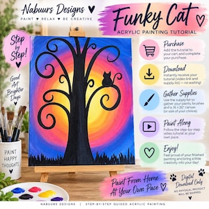 Handledning för akrylmålning med Funky Cat | Steg-för-steg-guide för nybörjare (digital nedladdning)