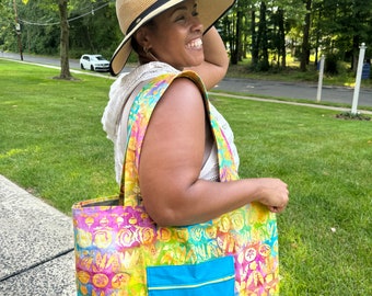 Handmade Batik Beach Tote | Multicolored Cotton Shoulder Bag