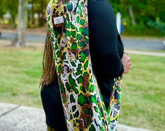 Green Snake Print Yoga Mat Bag | African Fabric, Handmade Cotton