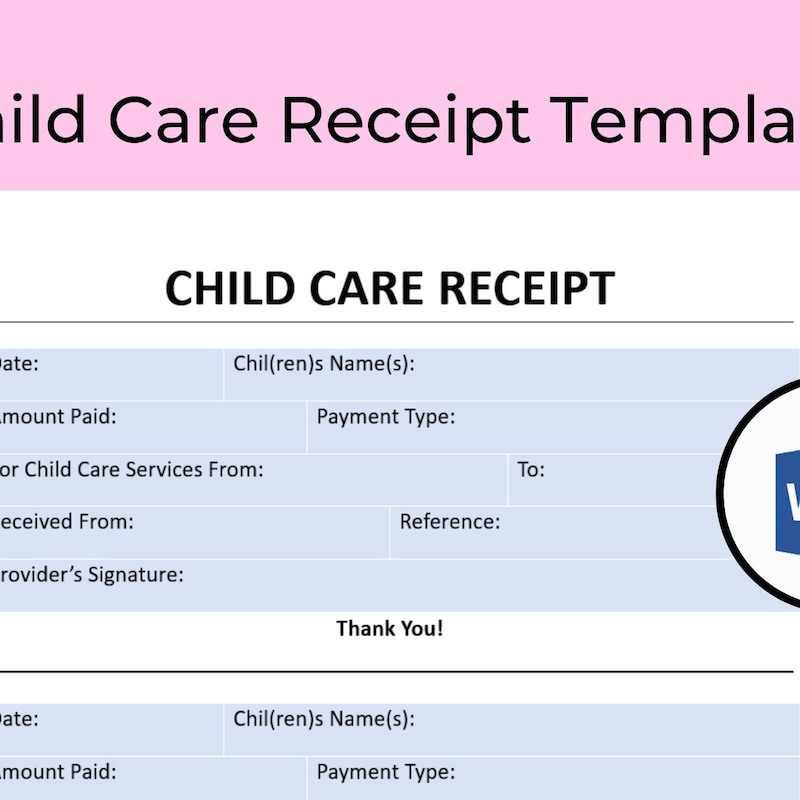 Daycare Receipt Template Etsy