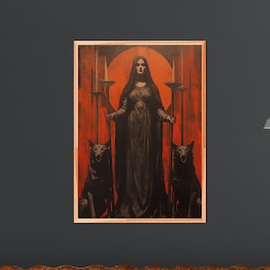 Hekate griechische Göttin, Vintage Malerei, dunkle Kunst, okkultes Poster, gothic home decor, Hexerei Hexe, wicca Kunst, dämonische Folklore
