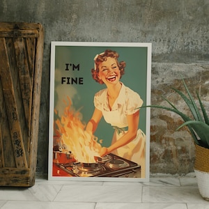 Funny Kitchen Wall art, Feminism Art, Retro Vintage 50s Printable Poster, Cooking Housewife Wall Print, Funny House Warming Gift Kitchen Art