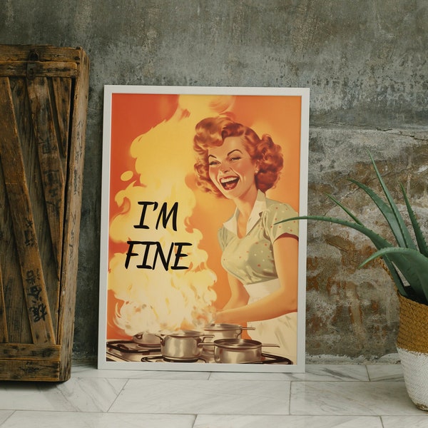 Funny Kitchen Wall Art, Feminism Art, Retro Vintage 50s Printable Poster, Cooking Housewife Wall Print, Funny House Warming Gift Kitchen Art