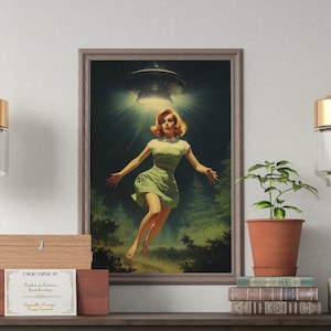 1950&#39;s Alien invasion, Trippy Wall Art, Retro Cosmic Art, Vintage Art, Space Art, surreal science fiction fantasy, Printable Wall Art