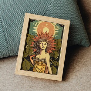 Arte de parede da Mãe Terra e do Sol com citações motivacionais, decoração dos anos 70, pôster retrô vintage, influência de cartas pagãs e de tarô, download digital