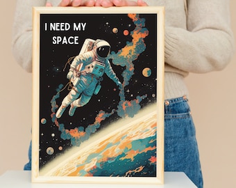 Ukiyo-e Astronaut Print, I Need My Space, Astronomy Art (Digital Download)