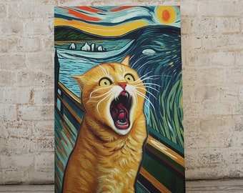 The Scream, Funny Cat lover Gift, Edvard Munch cat poster, digital wall art home décor, unique modern home art, oil painting, altered art