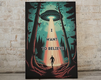 X-Files 'I Want To Believe' Poster, Retro Sci-Fi Wall Art (PDF & PNG)