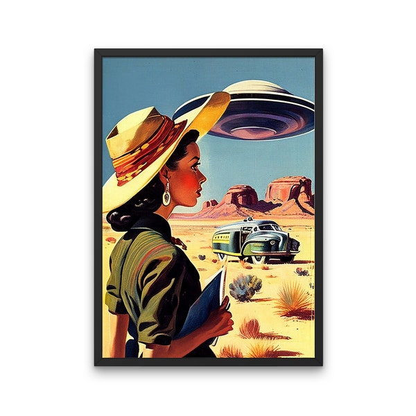 Trippy Wall Art, Retro Cosmic Art, Vintage Art, Space Art, UFO Alien, surreal science fiction fantasy sci-fi flying saucer, Digital download